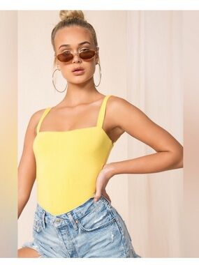 Superdown Yellow Kamari V-Back Bodysuit from Revolve